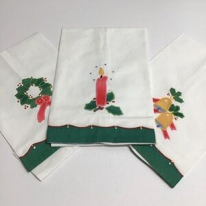 Lillian Vernon Christmas Tea Towels Holiday SET OF 3 Appliqués 1984 Vintage NEW